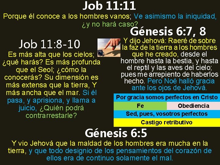 Job 11: 11 Porque él conoce a los hombres vanos; Ve asimismo la iniquidad,