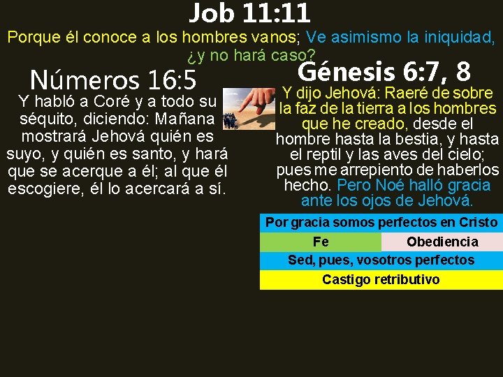 Job 11: 11 Porque él conoce a los hombres vanos; Ve asimismo la iniquidad,