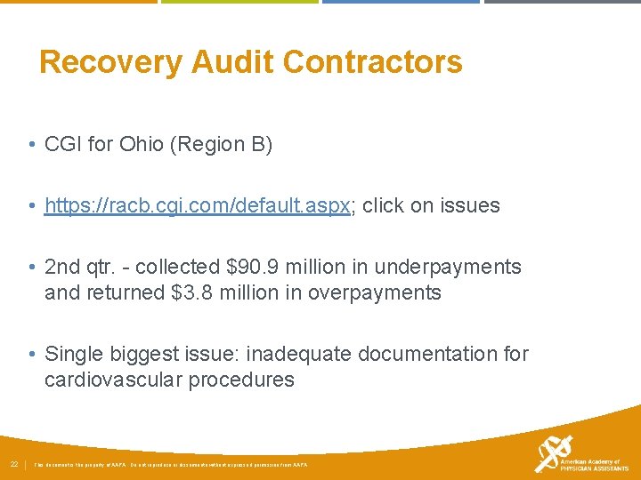 Recovery Audit Contractors • CGI for Ohio (Region B) • https: //racb. cgi. com/default.