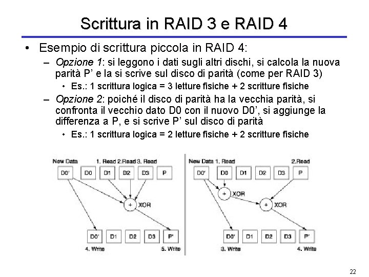 Scrittura in RAID 3 e RAID 4 • Esempio di scrittura piccola in RAID