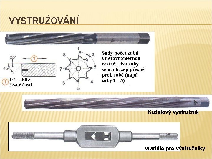 VYSTRUŽOVÁNÍ Kuželový výstružník Vratidlo pro výstružníky 