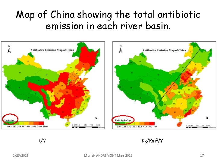 Map of China showing the total antibiotic emission in each river basin. t/Y 2/25/2021