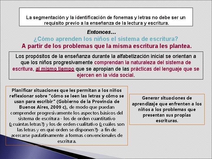 La segmentación y la identificación de fonemas y letras no debe ser un requisito