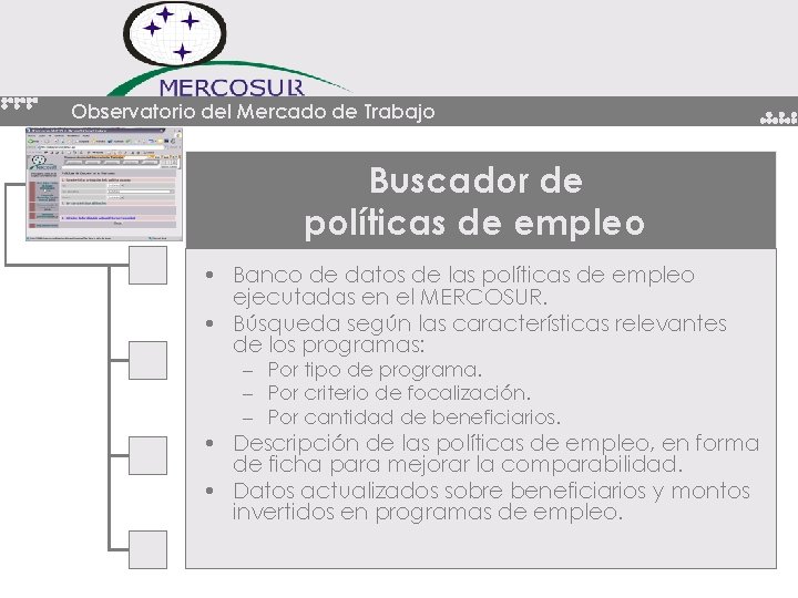 Observatorio del Mercado de Trabajo Buscador de políticas de empleo • Banco de datos Observatorio del Mercado de Trabajo Buscador de políticas de empleo • Banco de datos