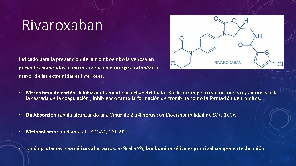 Rivaroxaban Indicado para la prevención de la tromboembolia venosa en pacientes sometidos a una