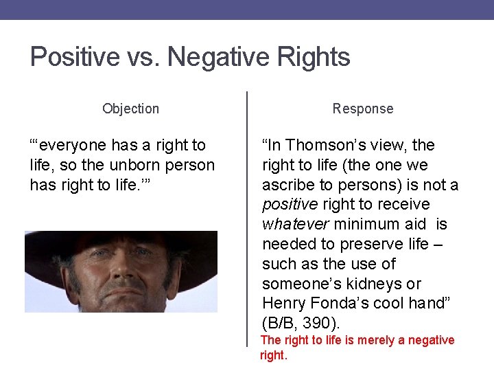 Positive vs. Negative Rights Objection “‘everyone has a right to life, so the unborn