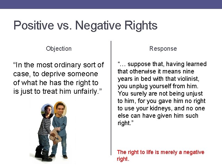 Positive vs. Negative Rights Objection Response “In the most ordinary sort of case, to