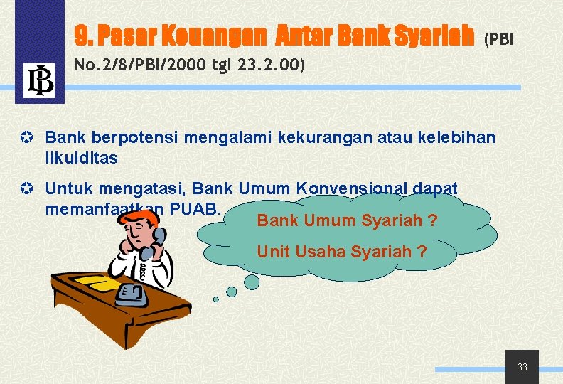 9. Pasar Keuangan Antar Bank Syariah (PBI No. 2/8/PBI/2000 tgl 23. 2. 00) µ