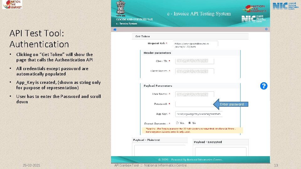 API Test Tool: Authentication • Clicking on “Get Token” will show the page that