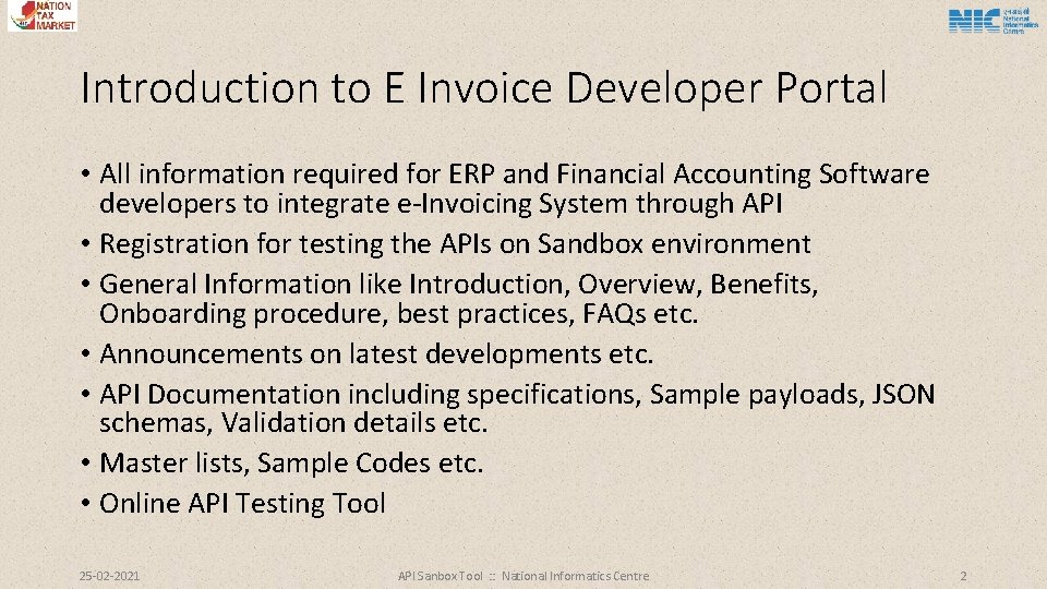 Introduction to E Invoice Developer Portal • All information required for ERP and Financial