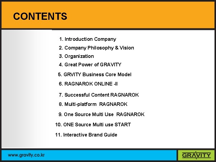 CONTENTS 1. Introduction Company 2. Company Philosophy & Vision 3. Organization 4. Great Power