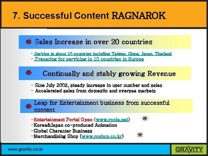 7. Successful Content RAGNAROK Sales Increase in over 20 countries - Service in about