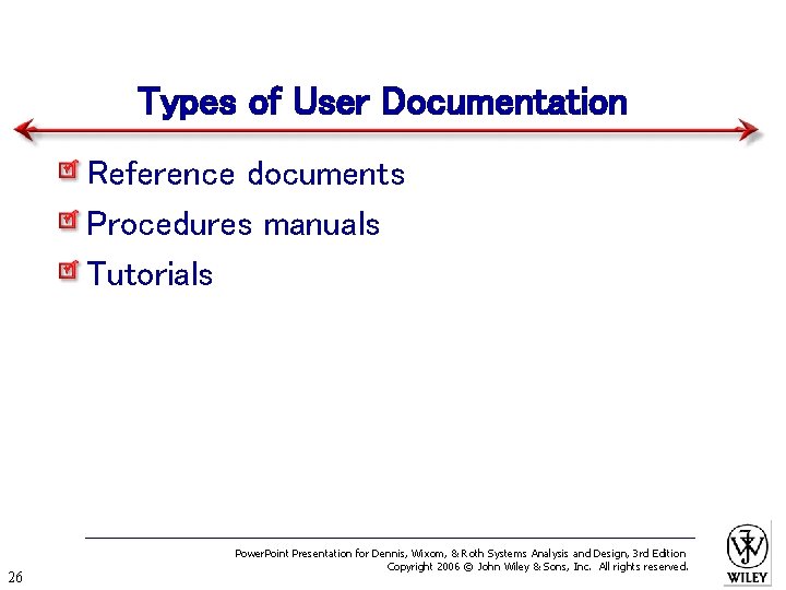 Types of User Documentation Reference documents Procedures manuals Tutorials 26 Power. Point Presentation for
