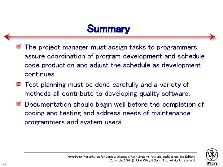 Summary The project manager must assign tasks to programmers, assure coordination of program development