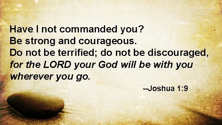 Have I not commanded you? Be strong and courageous. Do not be terrified; do