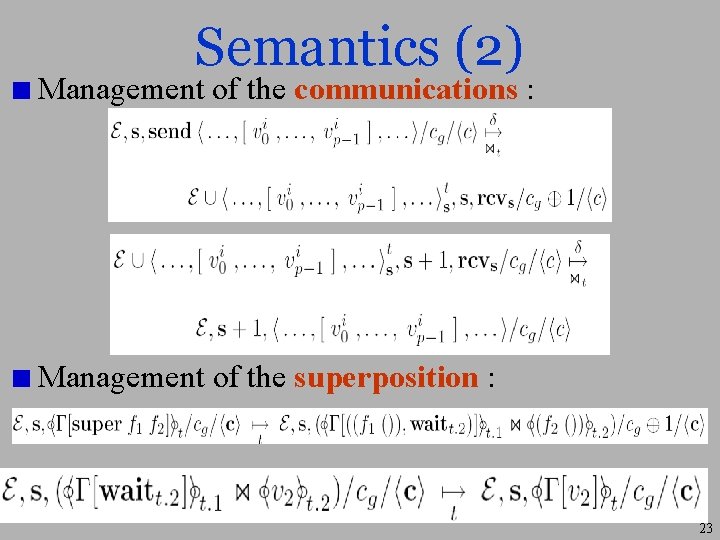 Semantics (2) Management of the communications : Management of the superposition : 23 