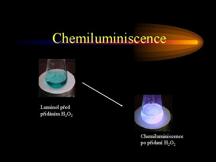 Chemiluminiscence Luminol před přidáním H 2 O 2 Chemiluminiscence po přidaní H 2 O