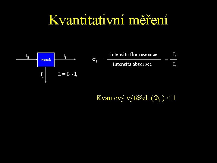 Kvantitativní měření I 0 vzorek If It f = intensita fluorescence intensita absorpce =