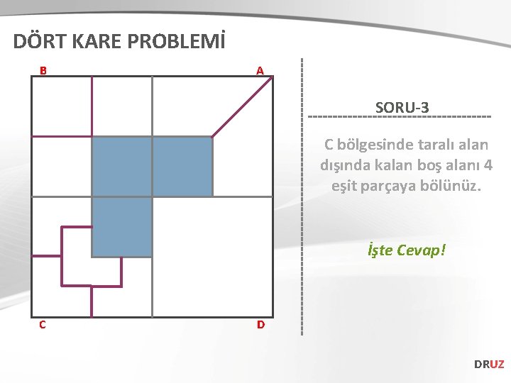 DÖRT KARE PROBLEMİ B A SORU-3 C bölgesinde taralı alan dışında kalan boş alanı