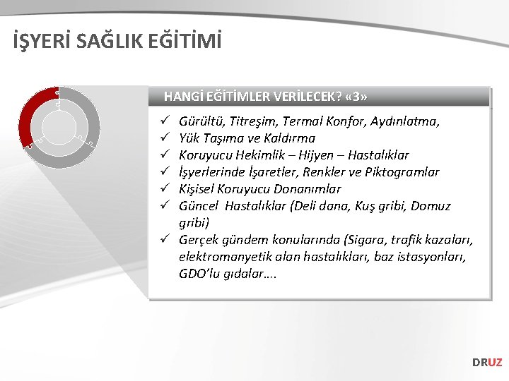 İŞYERİ SAĞLIK EĞİTİMİ HANGİ EĞİTİMLER VERİLECEK? « 3» Gürültü, Titreşim, Termal Konfor, Aydınlatma, Yük