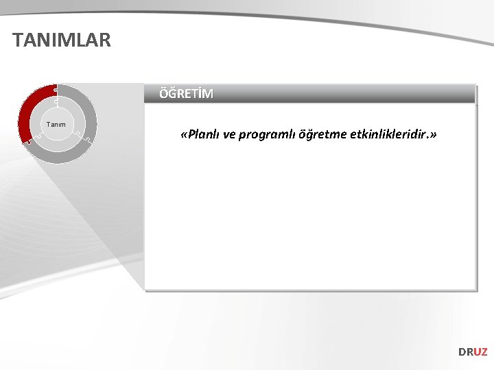 TANIMLAR ÖĞRETİM Tanım «Planlı ve programlı öğretme etkinlikleridir. » DRUZ 