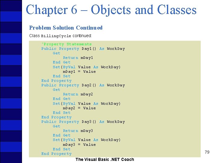 Chapter 6 – Objects and Classes Problem Solution Continued Class Billing. Cycle continued: 'Property