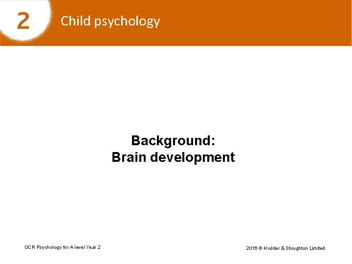 Child psychology Background: Brain development OCR Psychology for A level Year 2 2016 ©