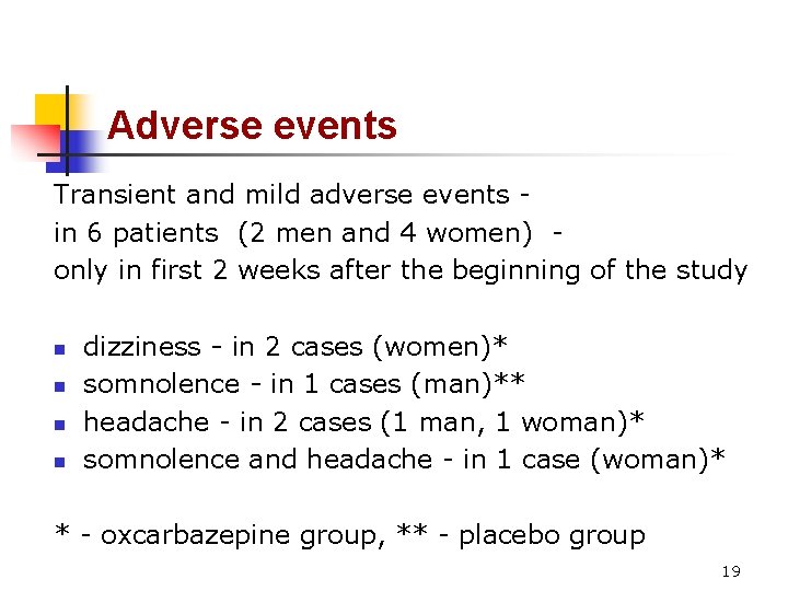 Adverse events Transient and mild adverse events in 6 patients (2 men and 4