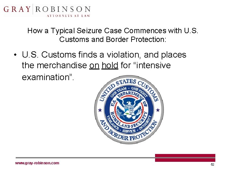 How a Typical Seizure Case Commences with U. S. Customs and Border Protection: •