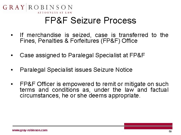 FP&F Seizure Process • If merchandise is seized, case is transferred to the Fines,