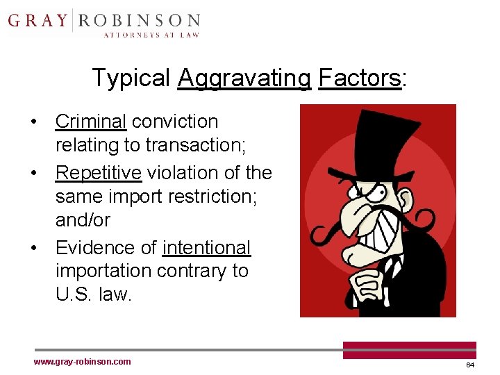 Typical Aggravating Factors: • Criminal conviction relating to transaction; • Repetitive violation of the