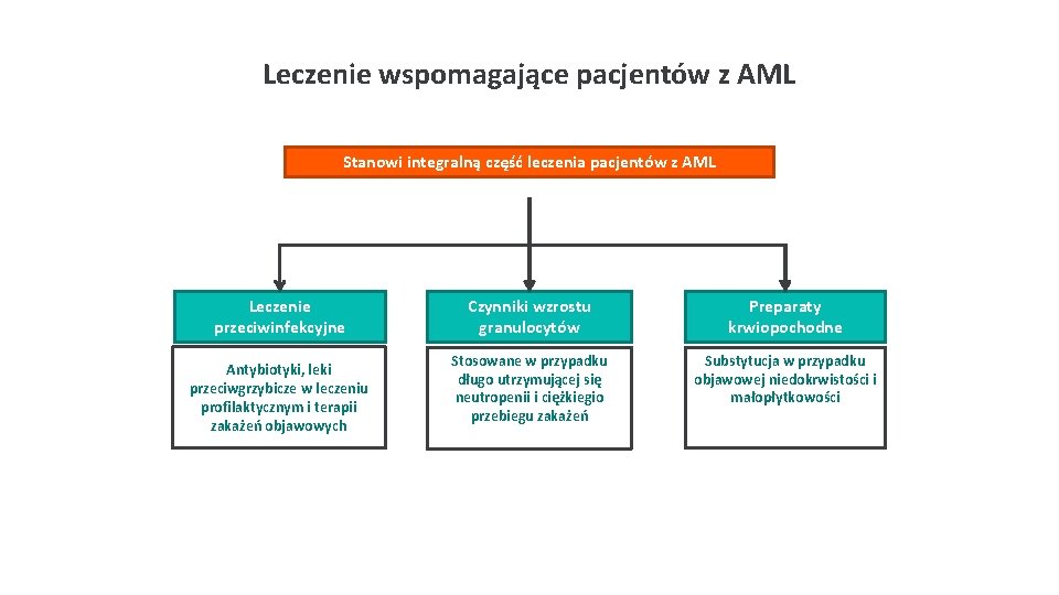 Leczenie wspomagające pacjentów z AML Stanowi integralną część leczenia pacjentów z AML Leczenie przeciwinfekcyjne