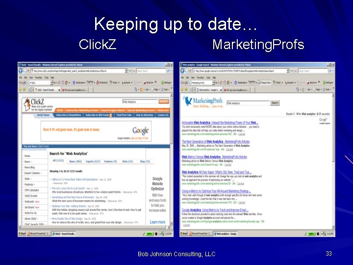 Keeping up to date… Click. Z Marketing. Profs Bob Johnson Consulting, LLC 33 