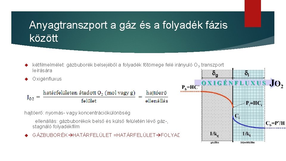 Anyagtranszport a gáz és a folyadék fázis között kétfilmelmélet: gázbuborék belsejéből a folyadék főtömege