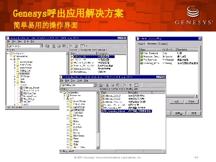 Genesys呼出应用解决方案 简单易用的操作界面 © 2001 Genesys Telecommunications Laboratories, Inc. 54 