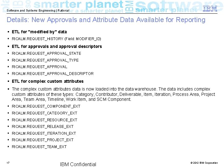 Software and Systems Engineering | Rational Details: New Approvals and Attribute Data Available for