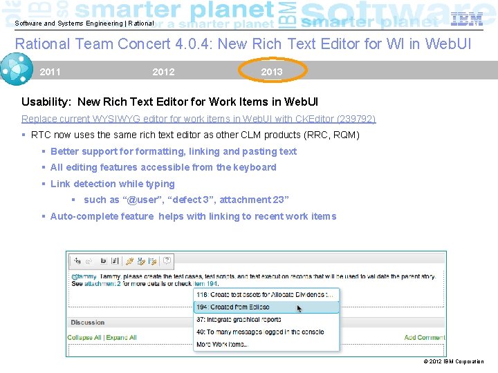 Software and Systems Engineering | Rational Team Concert 4. 0. 4: New Rich Text