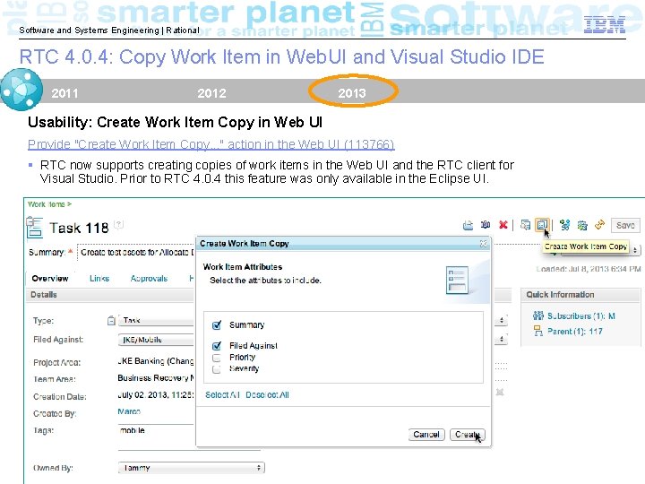 Software and Systems Engineering | Rational RTC 4. 0. 4: Copy Work Item in