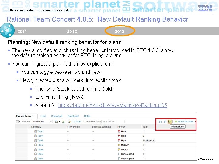 Software and Systems Engineering | Rational Team Concert 4. 0. 5: New Default Ranking