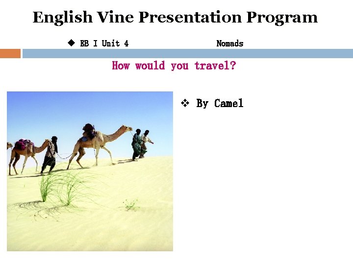English Vine Presentation Program u EB I Unit 4 Nomads How would you travel?