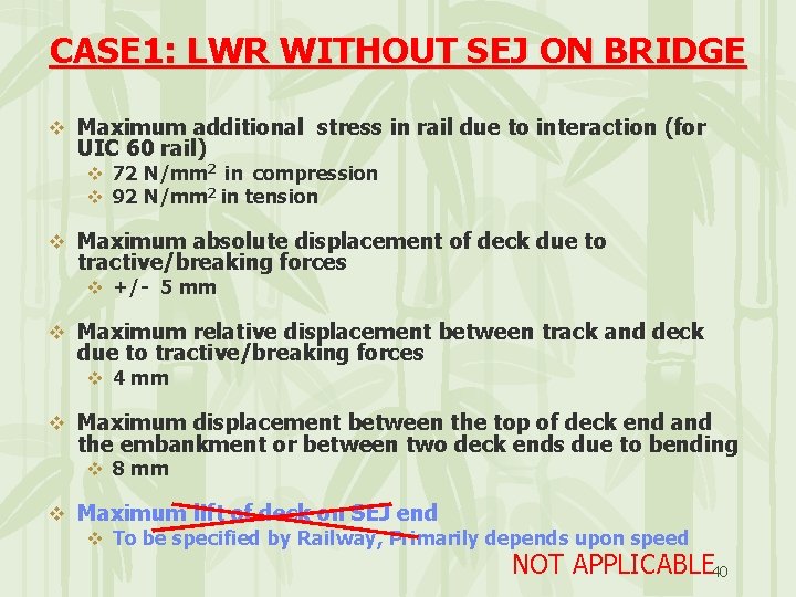CASE 1: LWR WITHOUT SEJ ON BRIDGE v Maximum additional stress in rail due
