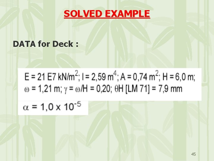 SOLVED EXAMPLE DATA for Deck : 45 