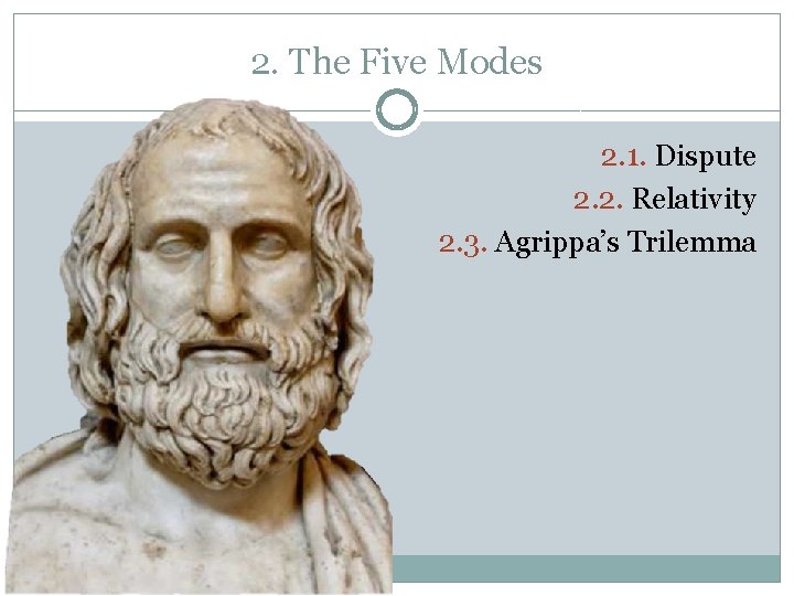 2. The Five Modes 2. 1. Dispute 2. 2. Relativity 2. 3. Agrippa’s Trilemma