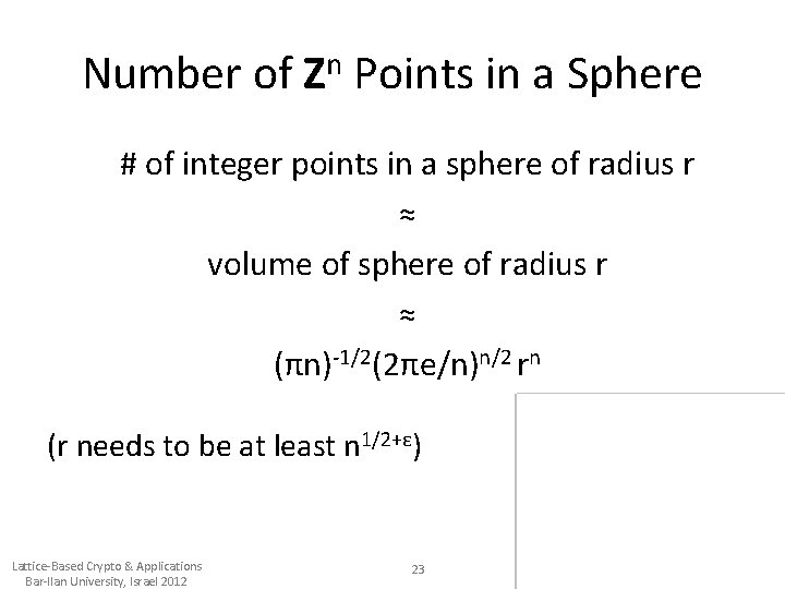 Number of Zn Points in a Sphere # of integer points in a sphere