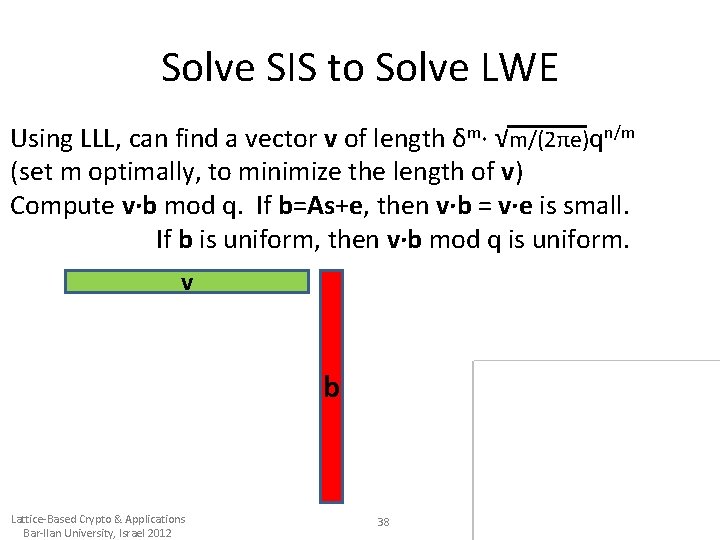 Solve SIS to Solve LWE Using LLL, can find a vector v of length