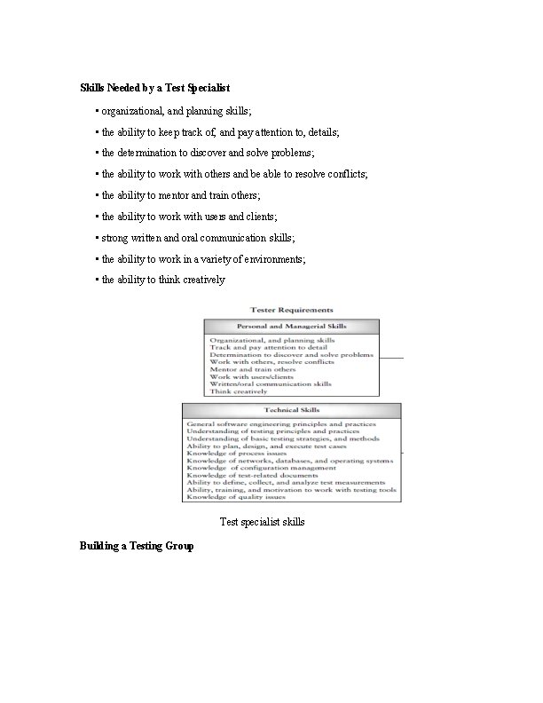 Skills Needed by a Test Specialist • organizational, and planning skills; • the ability