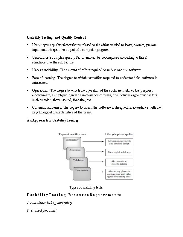 Usability Testing, and Quality Control • Usability is a quality factor that is related