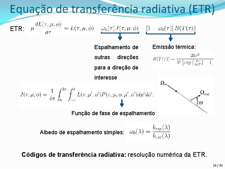 Equação de transferência radiativa (ETR) ETR: Espalhamento de outras Emissão térmica: direções para a