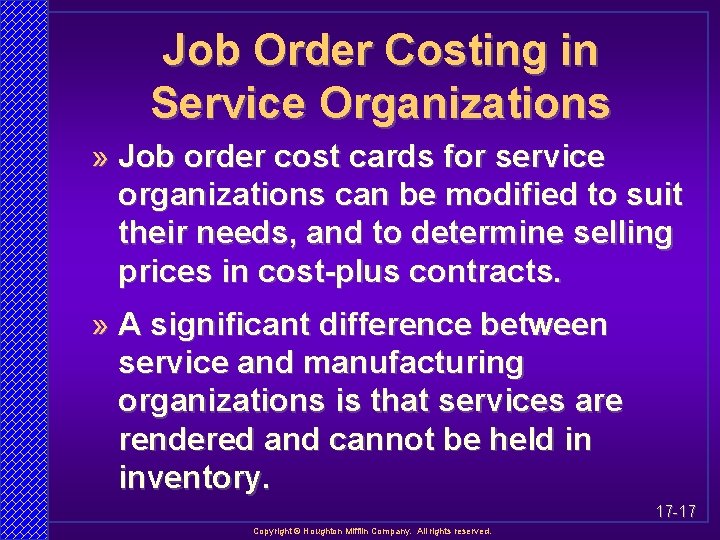 Job Order Costing in Service Organizations » Job order cost cards for service organizations