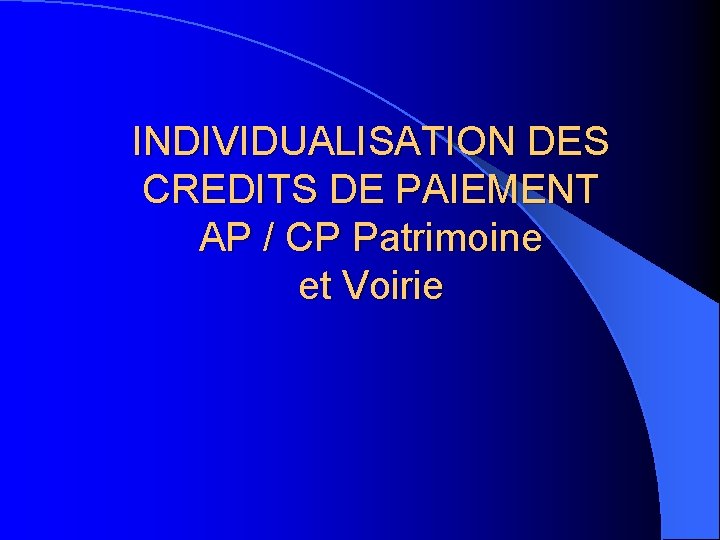 INDIVIDUALISATION DES CREDITS DE PAIEMENT AP / CP Patrimoine et Voirie 
